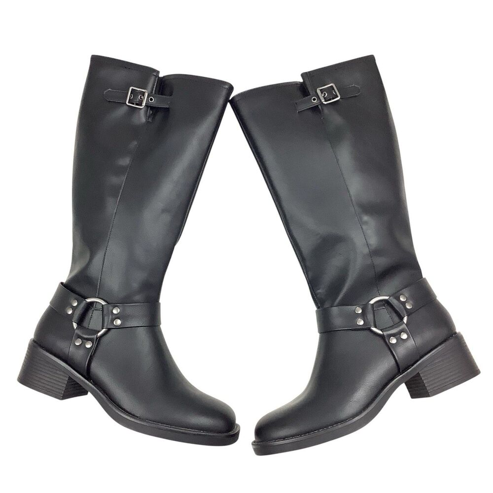 American Eagle Black Vegan Leather Knee High Tall Riding Moto Boots Women 9